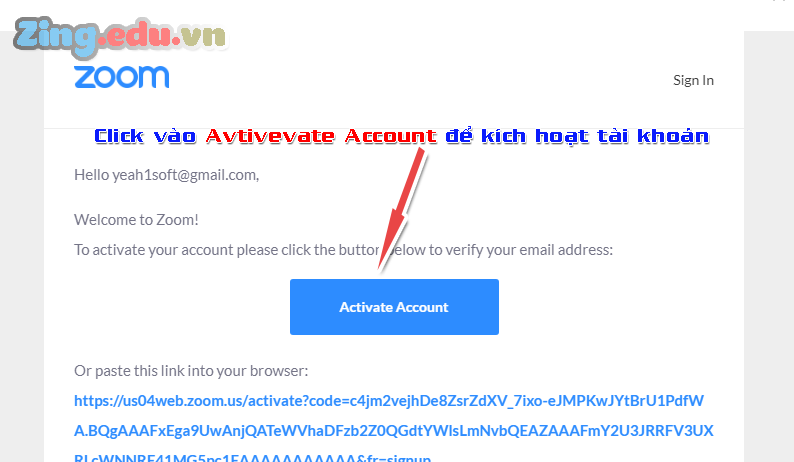 Activate Account Zoom meeting